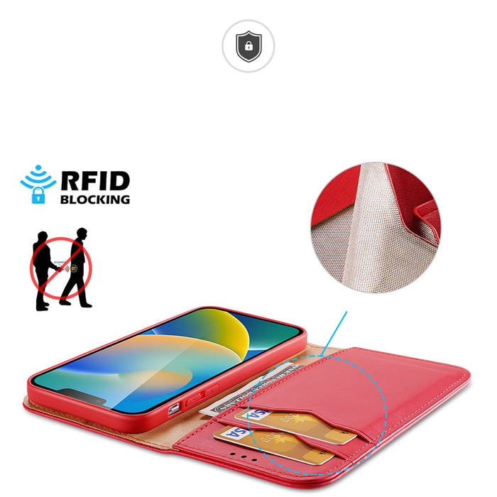 Dux Ducis Hivo Leather Flip Cover Genuine Leather Wallet for Cards and Documents iPhone 14 Plus Red - Cell phone cases