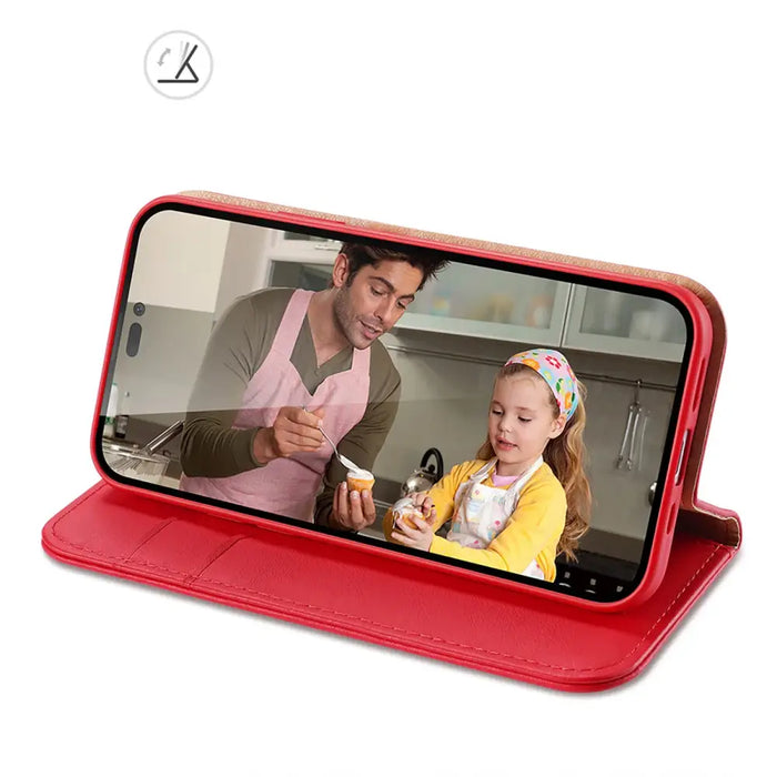 Dux Ducis Hivo Leather Flip Cover Genuine Leather Wallet for Cards and Documents iPhone 14 Pro Red - Cell phone cases
