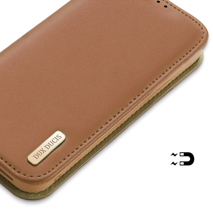 Dux Ducis Hivo Leather Flip Cover Genuine Leather Wallet for Cards and Documents iPhone 14 Pro Max Brown - Cell phone