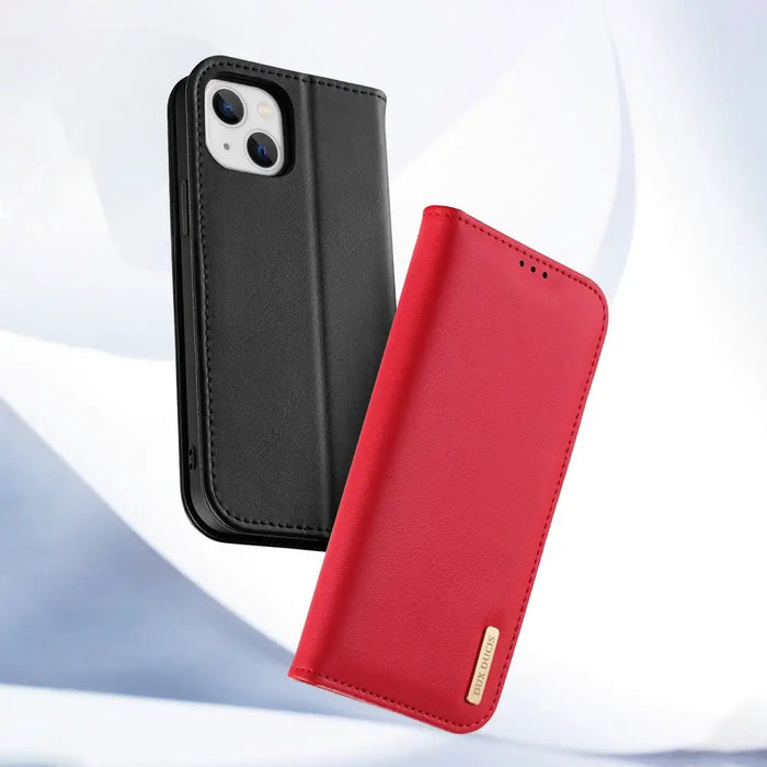 Dux Ducis Hivo Leather Flip Cover Genuine Leather Wallet for Cards and Documents iPhone 14 Brown - Cell phone cases
