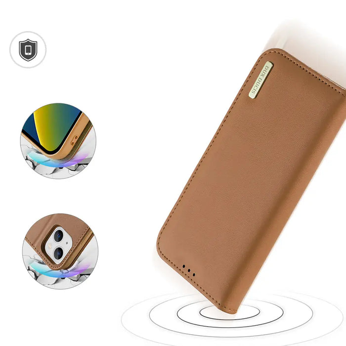 Dux Ducis Hivo Leather Flip Cover Genuine Leather Wallet for Cards and Documents iPhone 14 Brown - Cell phone cases