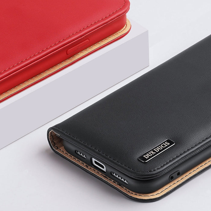 Dux Ducis Hivo Leather Flip Cover Genuine Leather Wallet for Cards and Documents iPhone 14 Pro Max Black - Cell phone