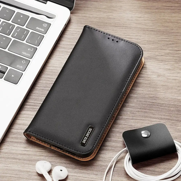 Dux Ducis Hivo Leather Flip Cover Genuine Leather Wallet for Cards and Documents iPhone 14 Pro Red - Cell phone cases