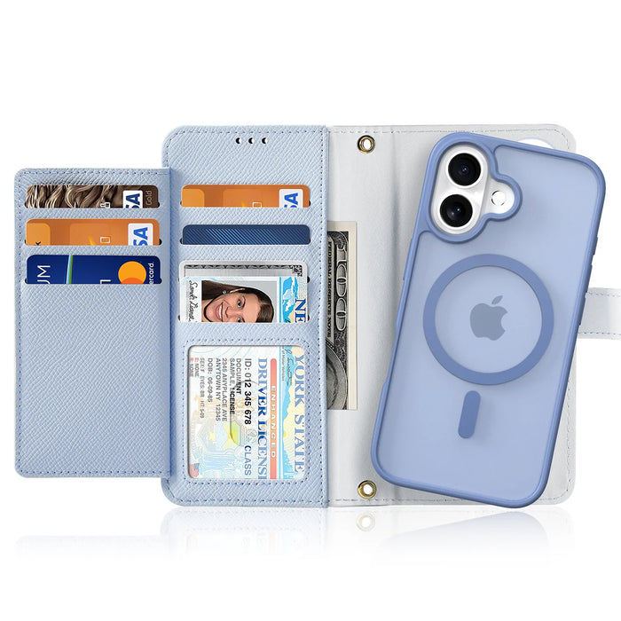 Dux Ducis Lawa iPhone 16 Leather Case with Detachable Magnetic Wallet - Blue - Cell phone cases and covers<<<HurtelXML