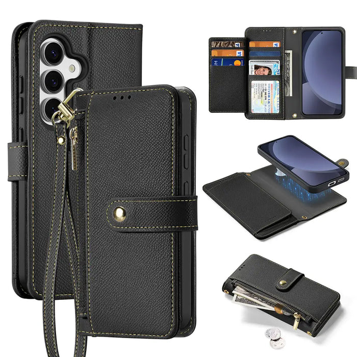 Dux Ducis Lawa Leather Case for Samsung Galaxy S25+ with Detachable Magnetic Wallet - Black - Cell phone cases