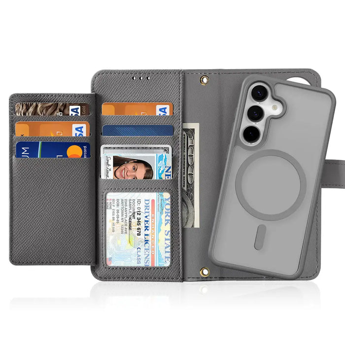 Dux Ducis Lawa Leather Case for Samsung Galaxy S25+ with Detachable Magnetic Wallet - Gray - Cell phone cases