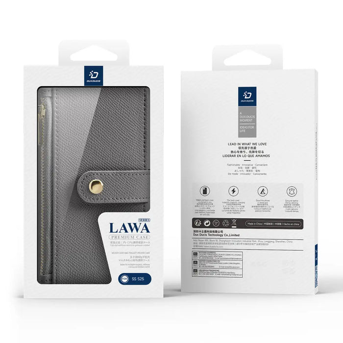 Dux Ducis Lawa Leather Case for Samsung Galaxy S25 with Detachable Magnetic Wallet - Gray - Cell phone cases