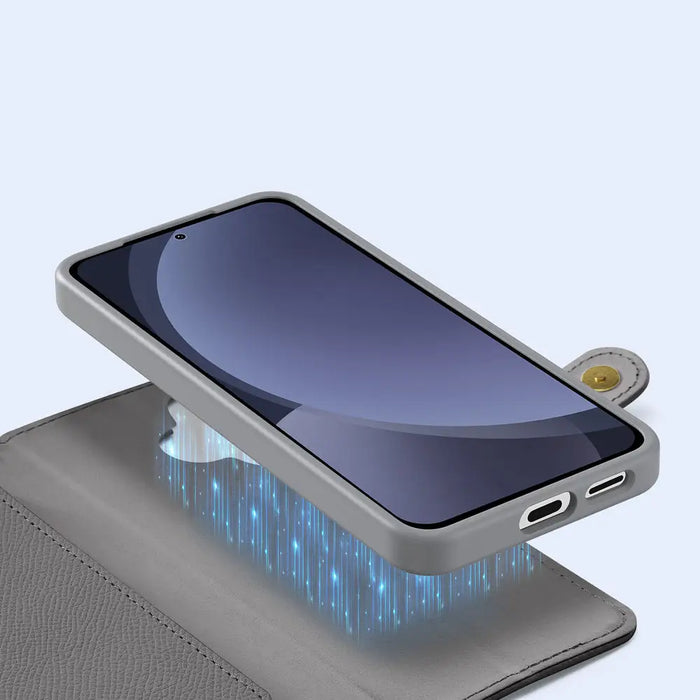 Dux Ducis Lawa Leather Case for Samsung Galaxy S25+ with Detachable Magnetic Wallet - Gray - Cell phone cases