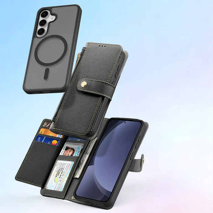 Dux Ducis Lawa Leather Case for Samsung Galaxy S25+ with Detachable Magnetic Wallet - Black - Cell phone cases