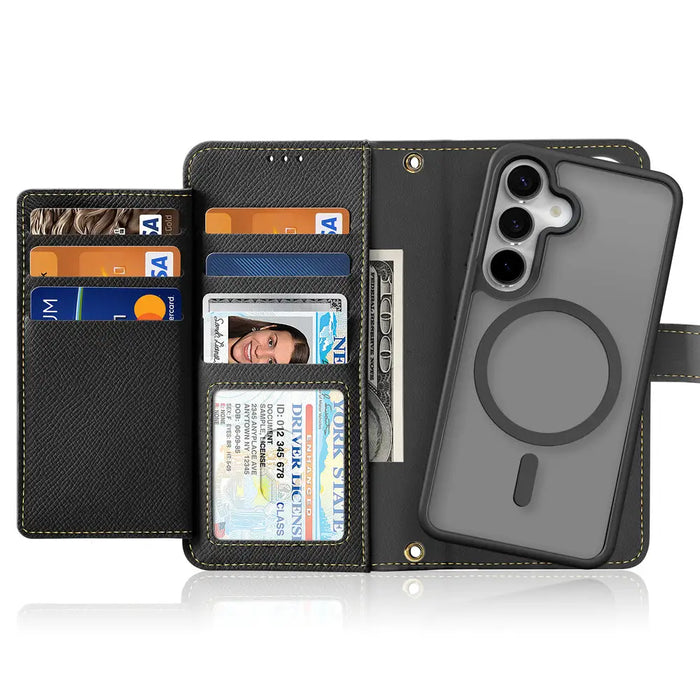 Dux Ducis Lawa Leather Case for Samsung Galaxy S25 with Detachable Magnetic Wallet - Black - Cell phone cases