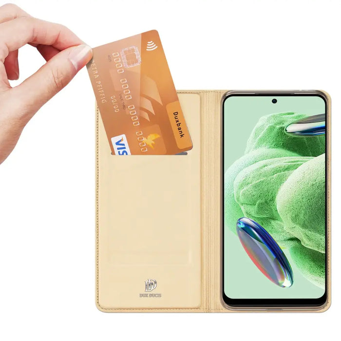 Dux Ducis Skin Pro Case For Xiaomi Redmi Note 12 Pro / Poco X5 Pro 5G Cover Flip Card Wallet Stand Gold - Cell phone