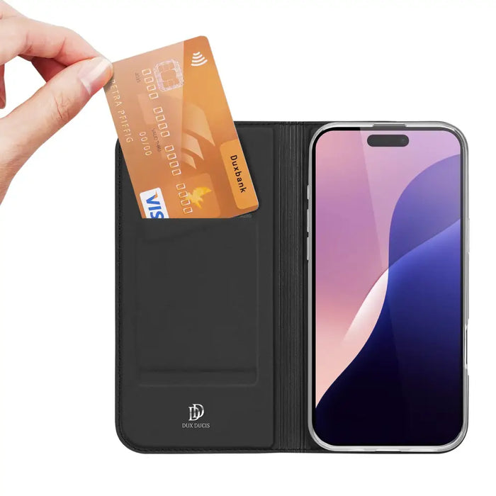 Dux Ducis Skin Pro iPhone 16 Pro Max Case with Flip and Card Slot - Black - Cell phone cases and covers<<<HurtelXML
