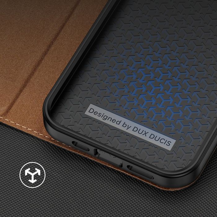 Dux Ducis Skin X2 case for iPhone 14 Plus case with magnetic flap brown