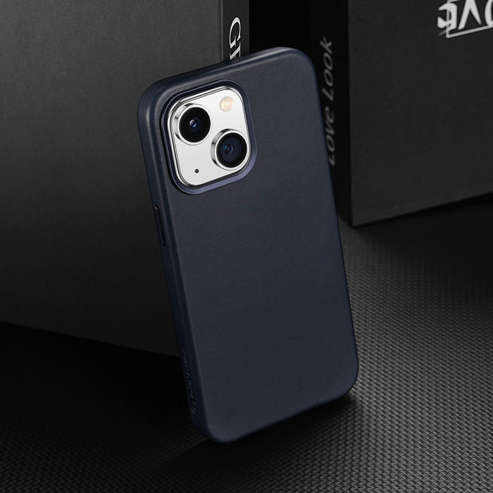 Dux Ducis Naples case for iPhone 14 Plus magnetic leather case MagSafe blue