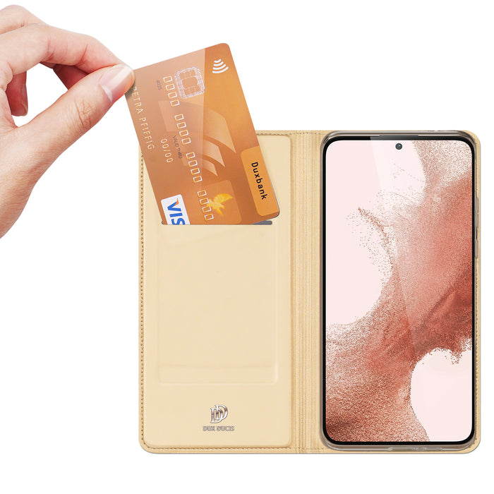 Dux Ducis Skin Pro Case for Samsung Galaxy S23+ Flip Card Wallet Stand Gold