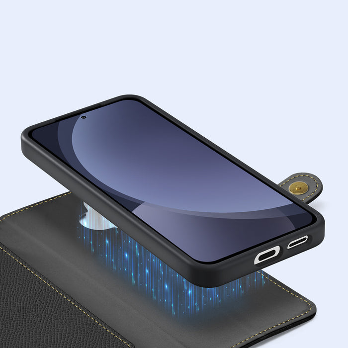 Dux Ducis Lawa Leather Case for Samsung Galaxy S25+ with Detachable Magnetic Wallet - Black