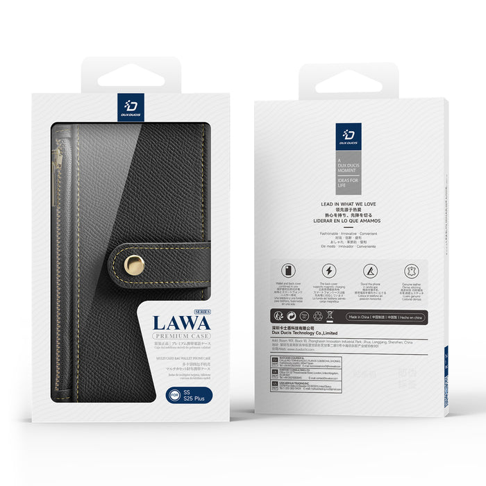Dux Ducis Lawa Leather Case for Samsung Galaxy S25+ with Detachable Magnetic Wallet - Black