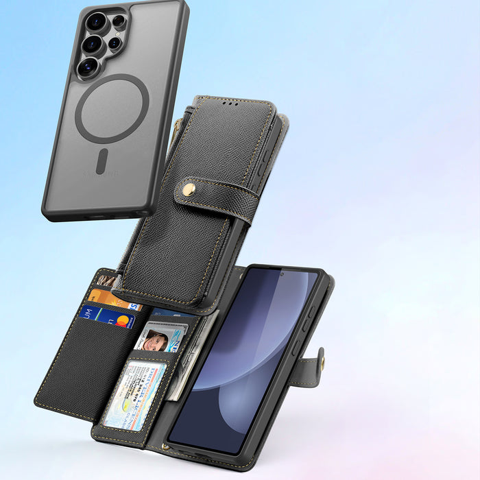 Dux Ducis Lawa Leather Case for Samsung Galaxy S25 Ultra with Detachable Magnetic Wallet - Black