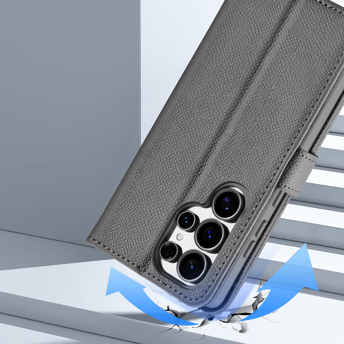 Dux Ducis Lawa Leather Case for Samsung Galaxy S25 Ultra with Detachable Magnetic Wallet - Gray