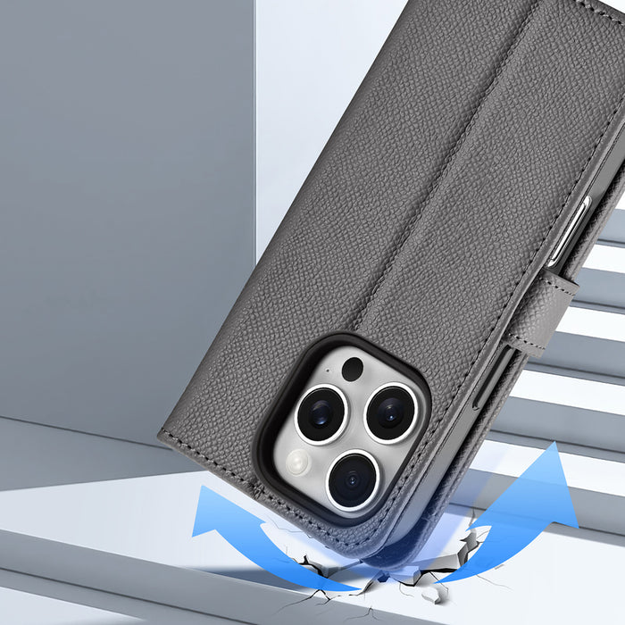 Dux Ducis Lawa iPhone 16 Pro Leather Case with Detachable Magnetic Wallet - Gray