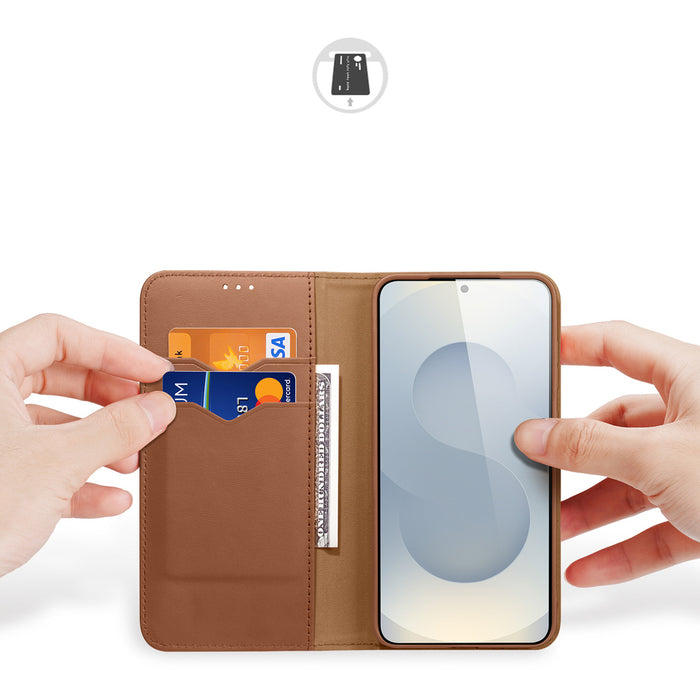Dux Ducis Hivo Samsung Galaxy S25 Edge Case with Flip and RFID Protection - Brown