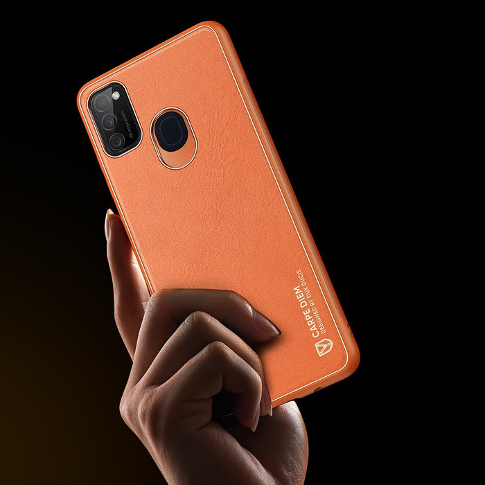 Dux Ducis Yolo elegant case made of soft TPU and PU leather for Samsung Galaxy M30s orange