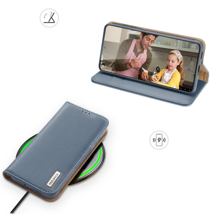 Dux Ducis Hivo Leather Flip Cover Genuine Leather Wallet For Cards And Documents Samsung Galaxy S22 + (S22 Plus) Blue