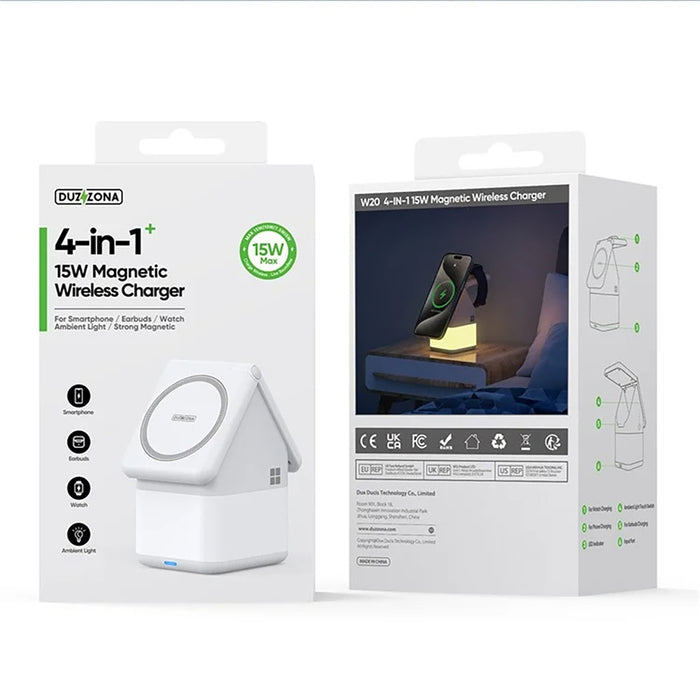 Duzzona W20 15W 4in1 inductive charger for iPhone / AirPods / Apple Watch with night lamp - white