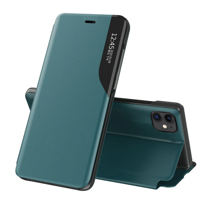 Eco Leather View Case elegant bookcase type case with kickstand for iPhone 13 mini green - Cell phone cases