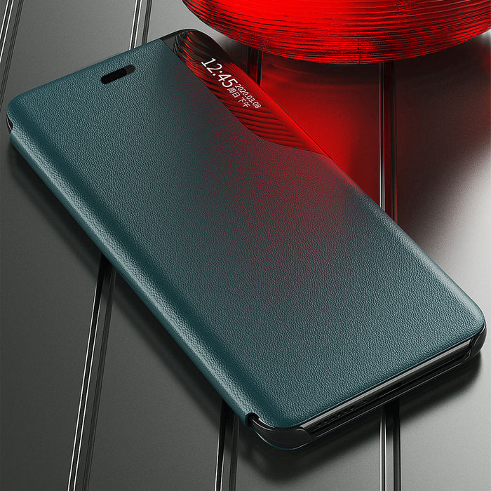 Eco Leather View Case elegant bookcase type case with kickstand for iPhone 13 orange - Cell phone cases