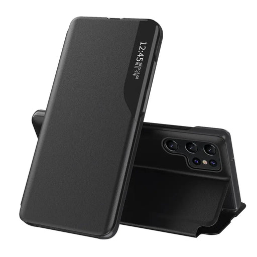 Eco Leather View Case case for Samsung Galaxy S23 Ultra with flip stand black - Cell phone cases and covers<<<HurtelXML