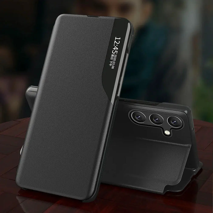 Eco Leather View Case for Samsung Galaxy S25 with Flip Stand - Black - Cell phone cases and covers<<<HurtelXML