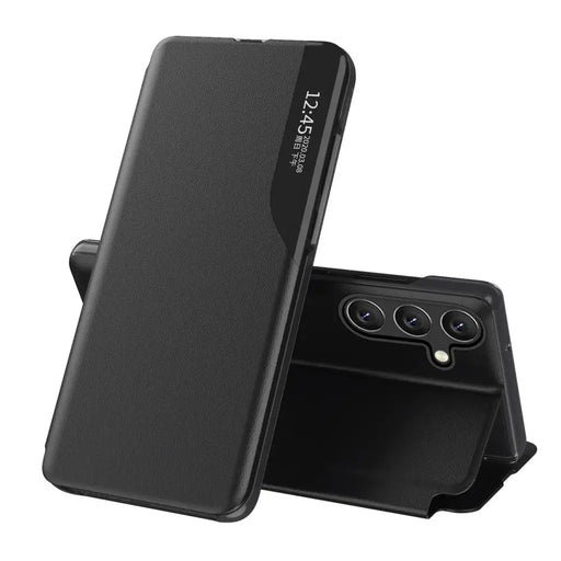 Eco Leather View Case for Samsung Galaxy S25+ with Flip Stand - Black - Cell phone cases and covers<<<HurtelXML