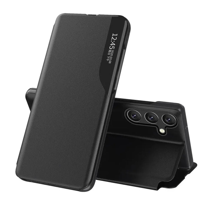 Eco Leather View Case for Samsung Galaxy S25 with Flip Stand - Black - Cell phone cases and covers<<<HurtelXML