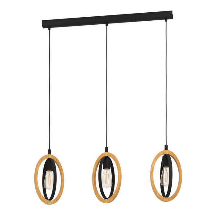 PENDANT E27 TRIPLE BLACK/WOOD EGLO BASILDON