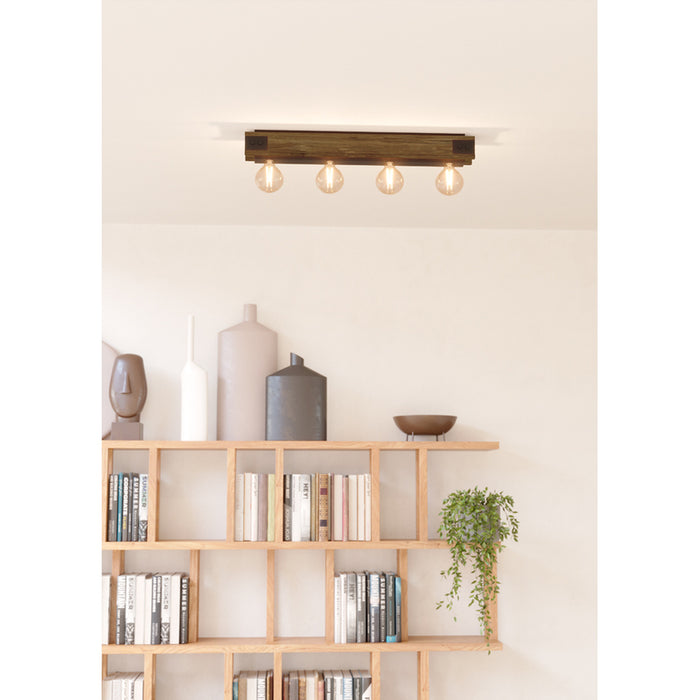 CEILING LAMP E27 QUAD BLACK/WOOD EGLO LAYHA