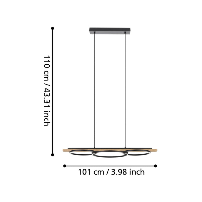 LED PENDANT 2X12W 3000K BLACK EGLO BOYAL