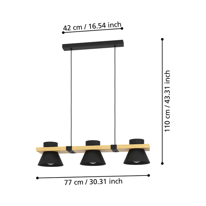 PENDANT 3XE27 BLACK EGLO MACCLES