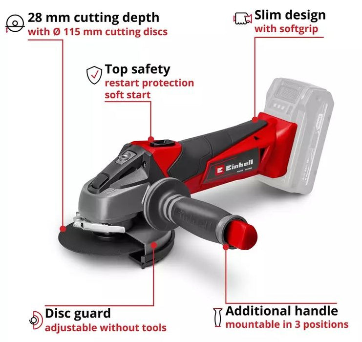 CORDLESS ANGLE GRINDER EINHELL TE-AG 18 Li PXC 18 V, WITHOUT BATTERY AND CHARGER, 115 mm