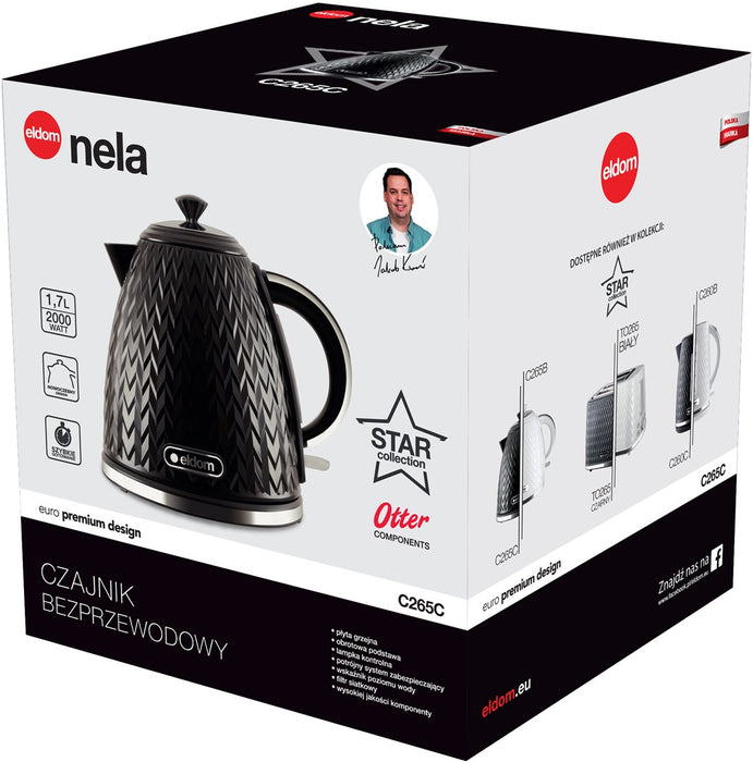 ELDOM NELA kettle, 1.7 l capacity, 2000 W power, black