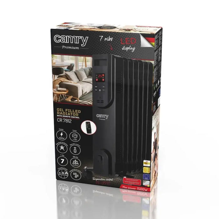 Electric oil heater with remote control CAMRY CR 7812 7 ribs 1500 W black - Oil radiatorsAGD-GRO<<<Home Appliance