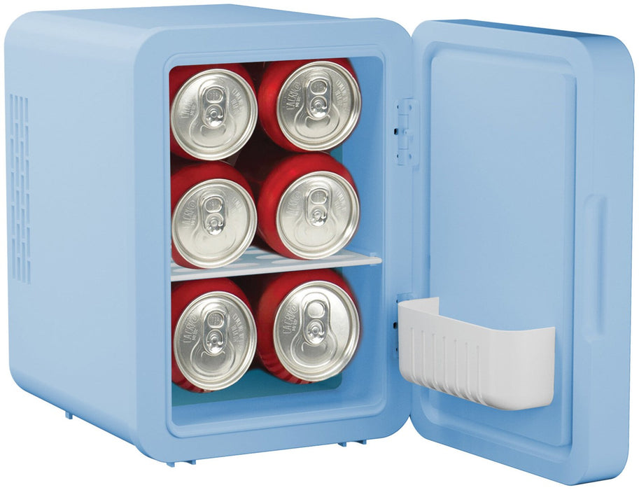 ELLE 4L mini fridge with LED make-up mirror, blue