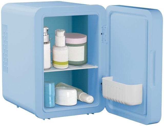 ELLE 4L mini fridge with LED make-up mirror, blue
