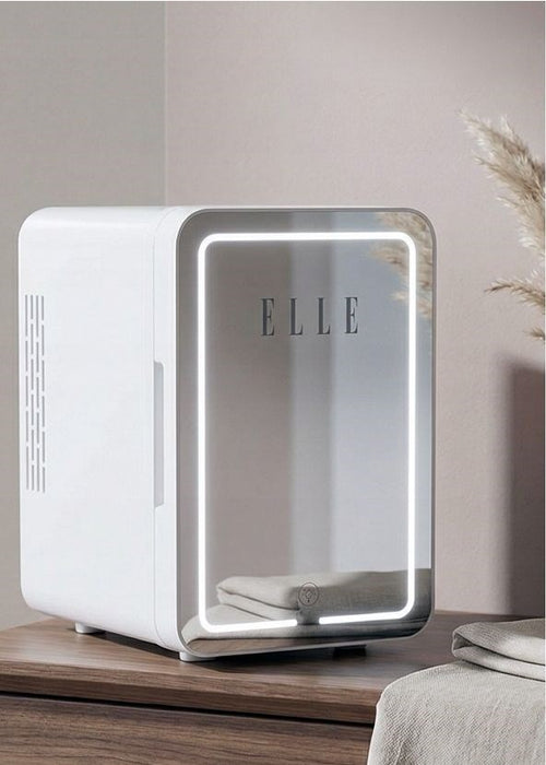 ELLE 6L white mini fridge with LED make-up mirror