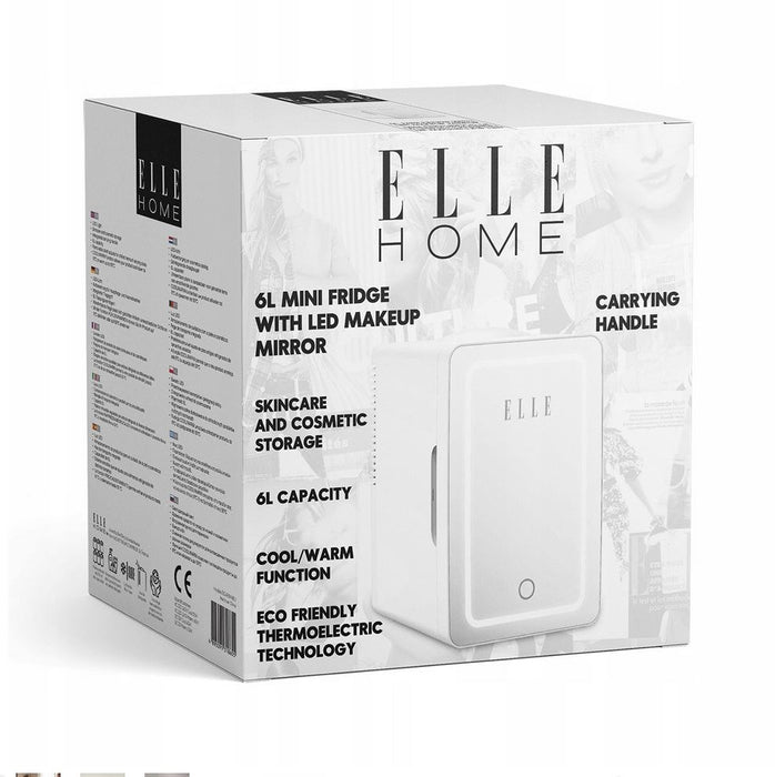 ELLE 6L white mini fridge with LED make-up mirror