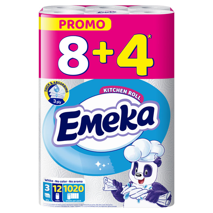 KITCHEN PAPER 3 LAYERS 8+4PCS WHITE EMEKA