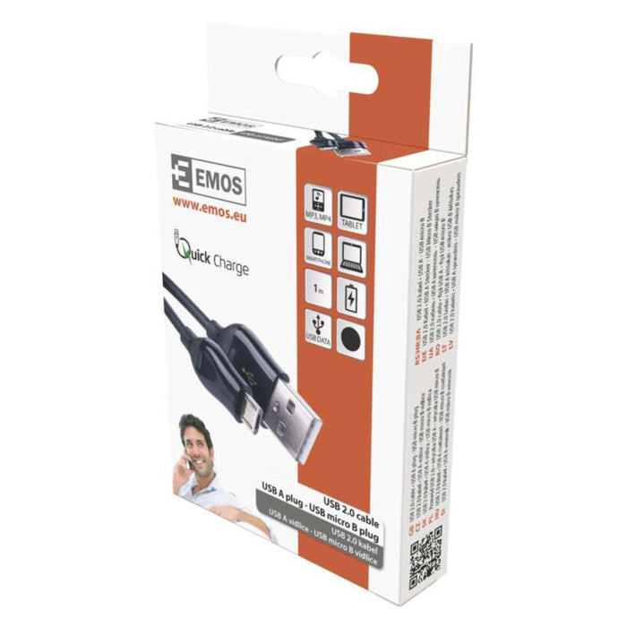 MICRO USB CABLE 2.0, 1M, BLACK SM7004B