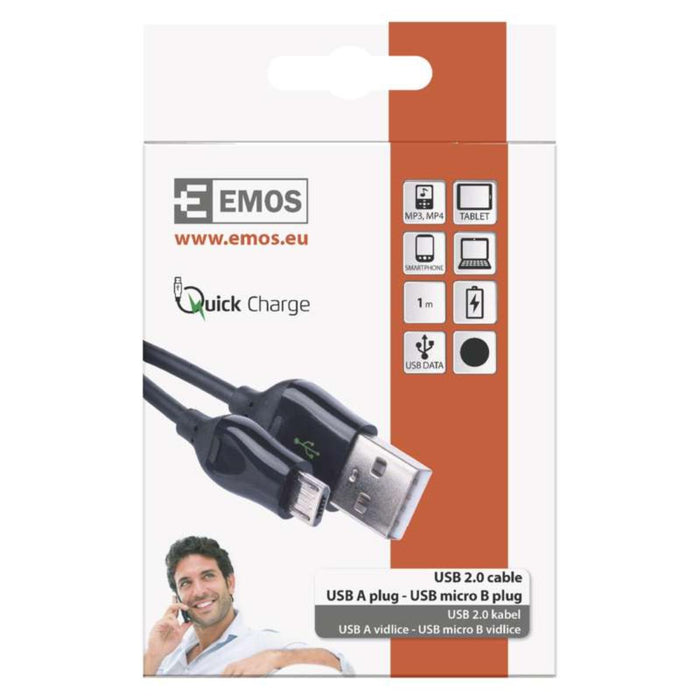 MICRO USB CABLE 2.0, 1M, BLACK SM7004B