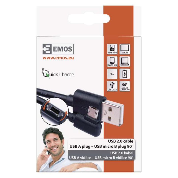 MICRO USB CABLE 2.0/90°, 1 M, BLACK