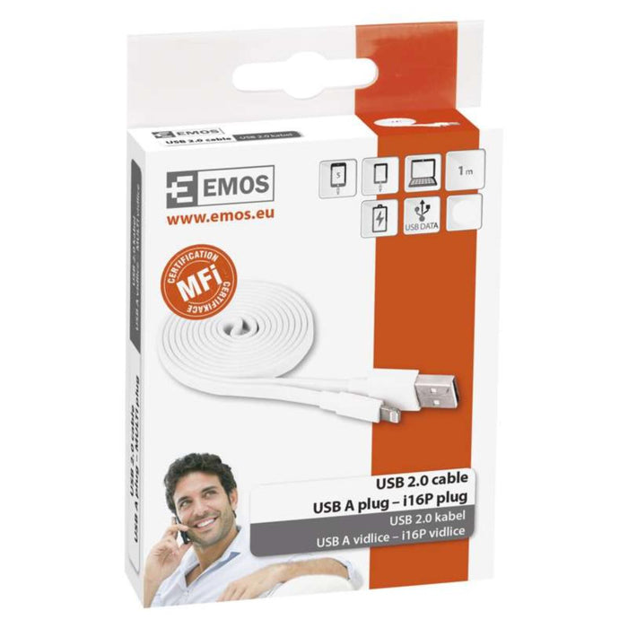 USB CABLE FOR iPHONE 1 M, WHITE EMOS SM7013